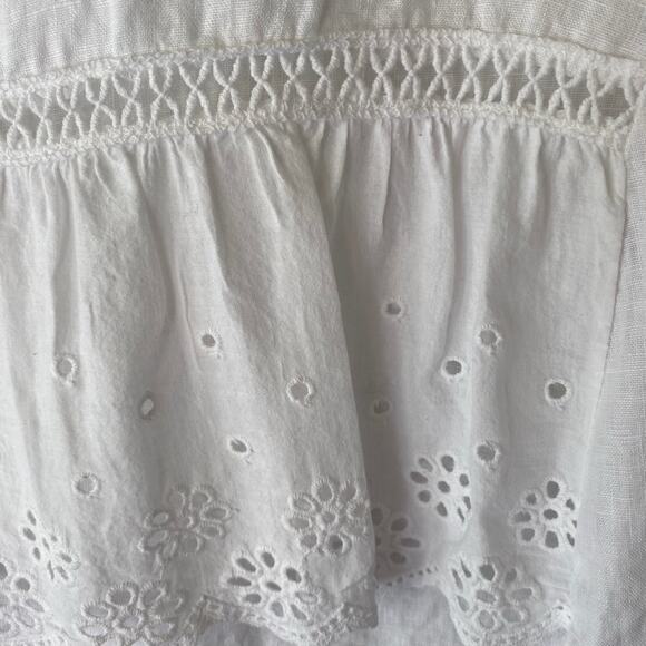 Terzo Millennio 100% Linen White Floral Eyelet Blouse SZ S Italian Cottage - Picture 5 of 7